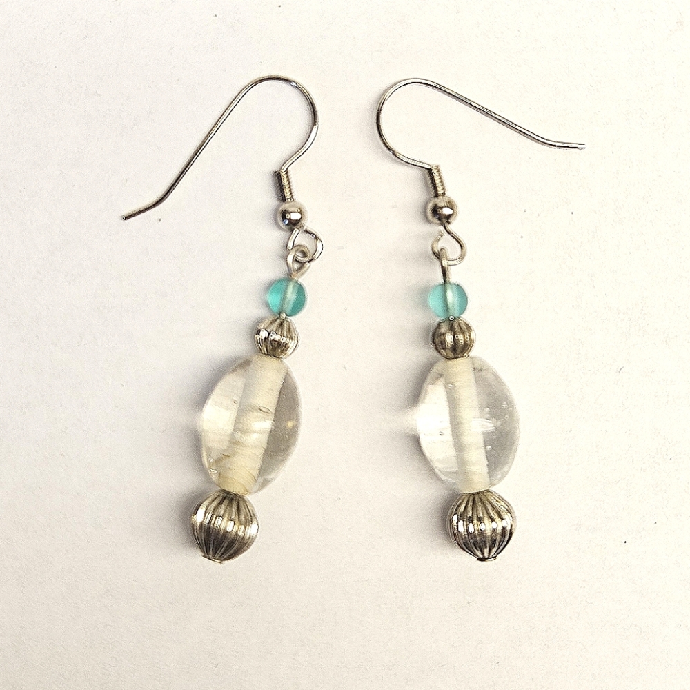 Clear and Aqua Glass Beaded Earrings